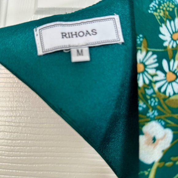 Rihoas Green Floral Dress Women's Medium Open Back Square Neck - Picture 8 of 11